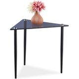 Relaxdays bijzettafel, salontafel driehoek, HBD 41x50x50 cm, glas & staal, woonkamer, koffietafel modern, grijs-zwart