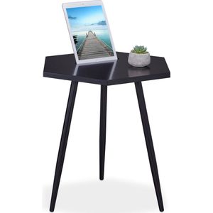 Relaxdays Bijzettafel met standaard voor tablet, 50 x 50 x 43,5 cm, zeshoekige woonkamertafel van MDF en staal, zwart