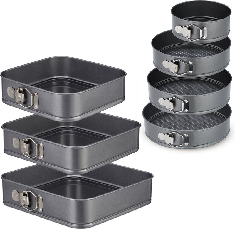 Relaxdays springvorm - 7-delige set - bakvormen set - rond - vierkant - taartvorm - staal