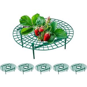 Relaxdays plantensteun aardbeien, set van 6, kunststof, bescherming tegen slakken, verrotting & schimmel, groen
