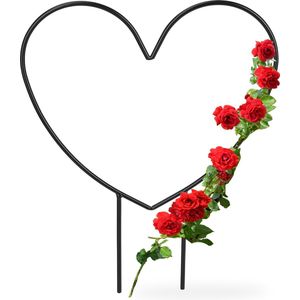 Relaxdays plantensteun hart, staal, steun voor kamerplanten en potplanten, HBD 32 x 25 x 0,5 cm, klimplantensteun, zwart