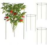 Relaxdays plantensteun, set van 4, H x ∅ 27 x 18 cm, voor planten, tomaten etc, metaal & kunststof, groen