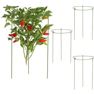 Relaxdays plantensteun, set van 4, H x ∅ 27 x 18 cm, voor planten, tomaten etc, metaal & kunststof, groen