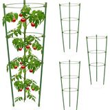 Relaxdays plantensteun, set van 4, 3 ringen, H x ⌀: 45 x 18 cm, tomaten & planten, metaal & kunststof, rankhulp, groen