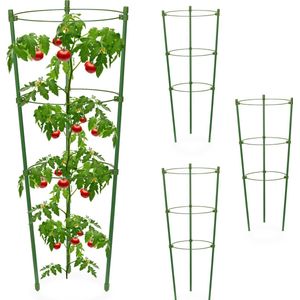 Relaxdays plantensteun - set van 4 - metaal - kunststof - 3 ringen - 45 x 18 cm - groen