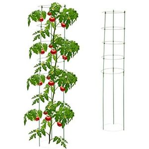 Relaxdays plantensteun, set van 2, elk met 5 ringen, 150 cm, ijzer & kunststof, klimhulp voor tomaten & rozen, groen