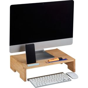 Relaxdays monitorstandaard - bamboe - 3 vakken - 10,5 x 41 x 28 cm - beeldscherm verhoger