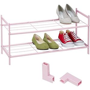 Relaxdays schoenenrek, 6 paar, 2 laags, open, stapelbaar, HxBxD: ca. 34,5 x 70 x 26 cm, metaal, opbergrek schoenen, roze