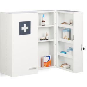 Relaxdays medicijnkastje, afsluitbaar, 11 vakken, 2 deuren, staal, HBD: 53 x 53 x 21,5 cm, opbergkastje medicijnen, wit