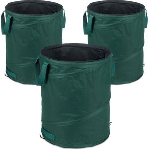 tuinafvalzak pop up - set van 3 - 90 l - opvouwbaar - 3 handvaten - uv-bestendig - waterdicht