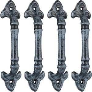 4 x Möbelgriff Vintage, Türgriffe antik für Schränke, Schubladen, Schiebetüren, Gusseisen, Schrankgriffe, 20 cm, grau