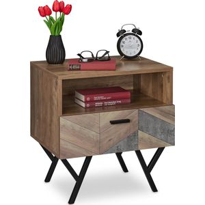 Relaxdays nachtkastje industrieel x x 42 cm - met lade - plank - woonkamer