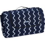 Relaxdays XXL picknickkleed 200 x 300 cm fleece deken warmte-isolatie waterdichte picknickdeken met draaggreep donkerblauw/wit