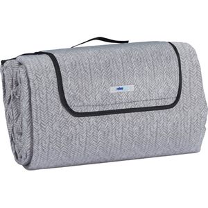 Relaxdays xxl picknickkleed - 200 x 300 cm - isolerend - waterdicht - fleece - visgratenpatroon - grijs