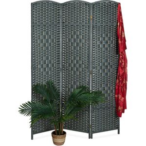 Relaxdays kamerscherm 3-delig - roomdivider slaapkamer - scheidingswand inklapbaar - grijs