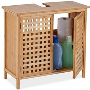 Relaxdays wastafelonderkast bamboe - badkamerkast op pootjes - wastafelkast met uitsparing