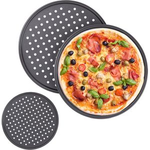 Relaxdays pizza bakplaat - set van 3 - anti aanbak - rond - pizzaplaat - pizza bakvorm