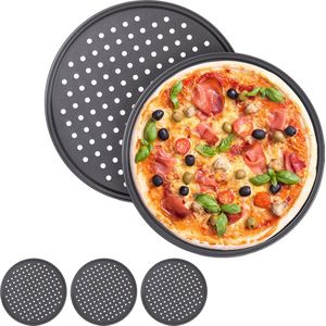 Relaxdays pizzaplaat 5 stuks - bakplaat rond - met gaatjes - voor pizza & flammkuchen