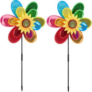 Relaxdays windmolen bloem, set van 2, windspinner tuin & balkon, HBD: 75x38x14 cm, reflecterende windspinner, kleurrijk