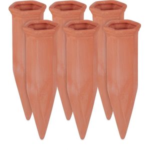 Relaxdays waterdruppelaar 6 stuks, druppelsysteem, voor petflessen van 1,5 L, kamerplanten & balkonbakken, terracotta