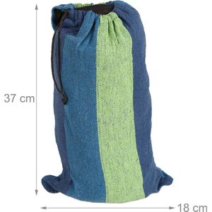Relaxdays hangmat katoen, draagbaar, haken & tas, B x D: 240 x 150 cm, groot, binnen & buiten, 200 kg, blauw/groen