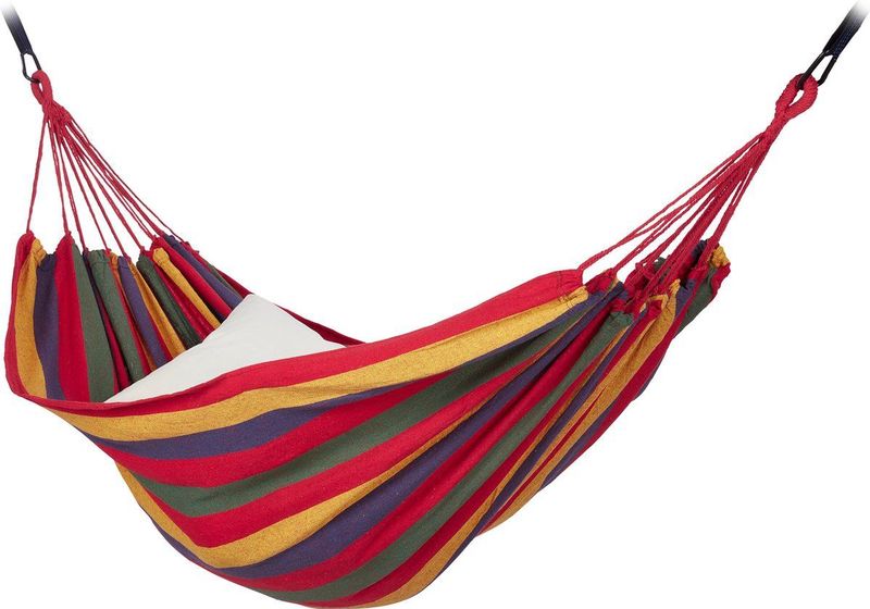 Relaxdays hangmat katoen - 240 x 150 cm - draagbaar - haken & tas - binnen & buiten - 200 kg - kleurrijk