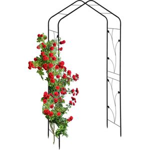 Relaxdays rozenboog metaal, plantenboog tuin, HBD: 213 x 106 x 41 cm, stabiele tuinboog voor klimplanten, rozen, zwart