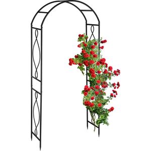 Relaxdays rozenboog metaal, plantenboog tuin, HxBxD: 230 x 100 x 40 cm, grote klimplantenboog, stevige tuinboog, zwart