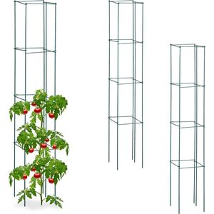 Relaxdays plantensteun set van 3 - 120 cm - ijzer - tomatensteun - rankhulp - groen