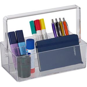 Relaxdays pennenbak kunststof - bureau organizer - make-up organizer met handvat - klein