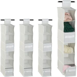 Relaxdays 4x hangende organizer - stof - opberger - 6 vakken - schoenenopberger - wit