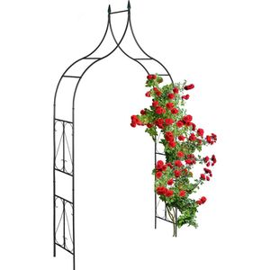 Relaxdays rozenboog metaal, grote tuinboog, HxBxD: 270 x 145 x 37 cm, stevige plantenboog voor klimplanten, zwart
