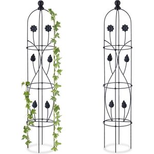 Relaxdays plantensteun obelisk, set van 2, HxØ : 103 x 20 cm, klimplanten, rozen, tomaten, metaal, vrijstaand, zwart