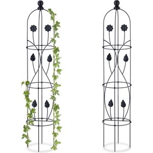 Relaxdays plantensteun obelisk - set van 2 - 103 x 20 cm - klimplanten rozen en tomaten - metaal