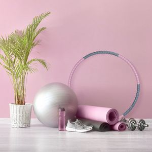 Relaxdays Hoelahoep voor volwassenen, fitnessbanden Ø 95 cm, roze/grijs