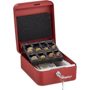 Relaxdays geldkistje met slot - staal - muntenbak - euro's en briefjes - 2 sleutels - 8,5 x 16 x 20 cm