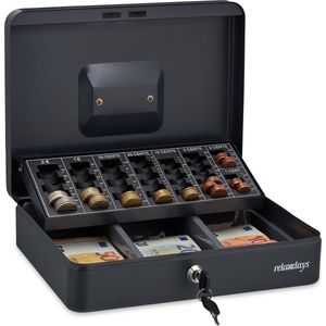 Relaxdays geldkistje met slot - staal - euro's en briefjes - muntenbak - 2 sleutels - 9 x 30,5 x 23,5 cm