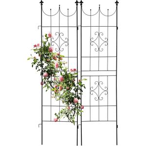 Relaxdays plantenklimrek set van 2, HxB: 183 x 46 cm, klimrek voor planten, in de grond steken, vrijstaand, ijzer, zwart