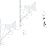 Relaxdays plantenhaak met vlinder, set van 2, wandmontage, 30 x 29,5 x 2 cm, bloemenhaak, binnen en buiten, ijzer, wit