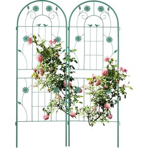 Relaxdays plantenklimrek 150 cm set van 2 - klimplantenrek metaal - groene rankhulp rozen