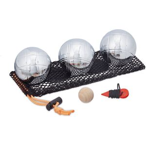 Relaxdays jeu de boules set - accessoires - 3 ballen - but - petanqueballen - outdoor spel