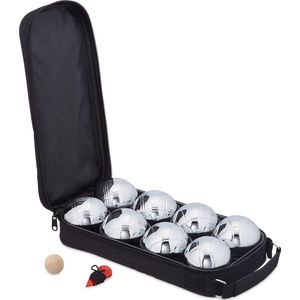 Reladays jeu de boules set, 8 metalen wedstrijdballen, met but, meetlint, tas, petanque accessoires, zilver/zwart
