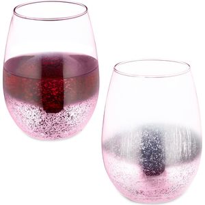 Relaxdays wijnglas - zonder voet - set van 2 - 500 ml - drinkglas - bijzonder - roze