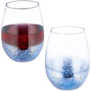 Relaxdays wijnglas - zonder voet - set van 2 - 500 ml - drinkglas - bijzonder - blauw