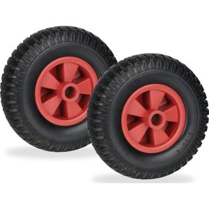 Relaxdays Kruiwagenwiel 2.50-4, set van 2, massief rubber, kunststof, reservewiel, kruiwagen, lekvrij, 80 kg, zwart/rood