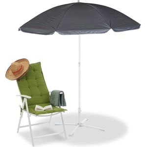 Relaxdays Parasol Ø 160 cm in hoogte verstelbaar kantelbaar UV-bescherming polyester staal parasol rond strand grijs