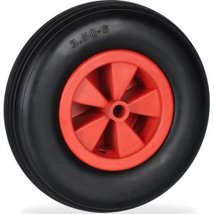 Schubkarrenrad 3.50-6, Vollgummi, Kunststofffelge, Ersatzrad Schubkarre, pannensicher, bis 100 kg, schwarz/rot - Relaxdays