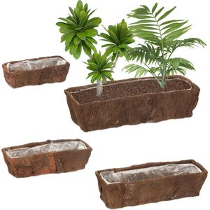 Relaxdays plantenbak, 4 verschillende groottes, voor tuin, balkon & vensterbank, bloembak met folie, balkonbak, naturel