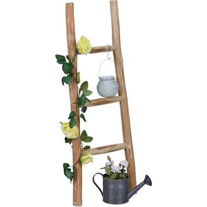 Relaxdays decoratieve ladder, 90 cm hoog, 3 tredes, sierladder voor binnen & buiten, woondecoratie, kastanjehout, natuur