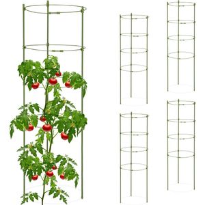 Relaxdays plantensteun 90 cm - set van 5 - tomatensteun - klimplantensteun - 4 ringen